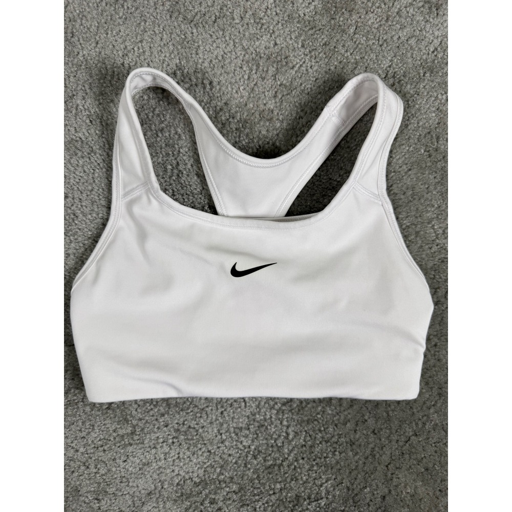 Nike Dri-FIT Swoosh Medium Support Racerback Sports Bra White XS 842398-100